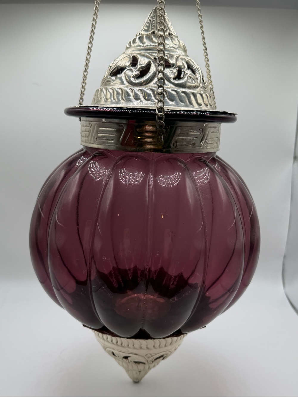 Vintage Moroccan Style Decorative Purple Glass Hanging Candle Lantern